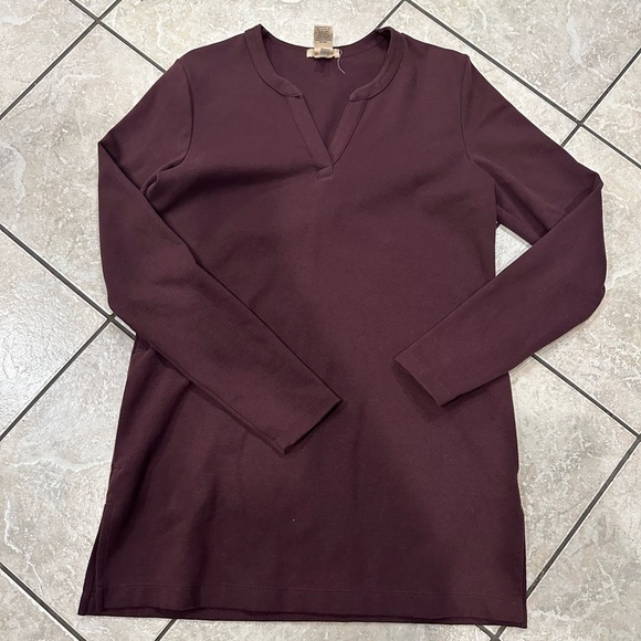 Duluth Trading Burgundy v neck Long Sleeve Tunic with Pockets Size XS - Picture 1 of 6